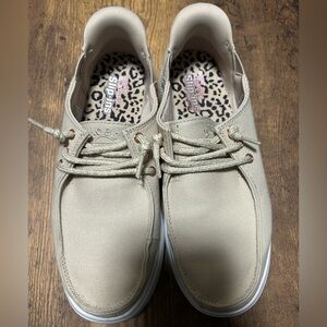 Skechers Slip-Ins Casual Taupe Canvas Sneakers with Leopard Insole